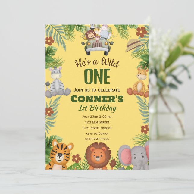 Wild One 1st Birthday Invitation for Boy  (Standing Front)