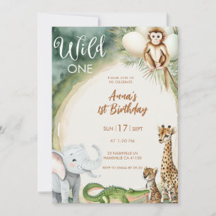 Wild One 1st Birthday Invitation Safari Animal F