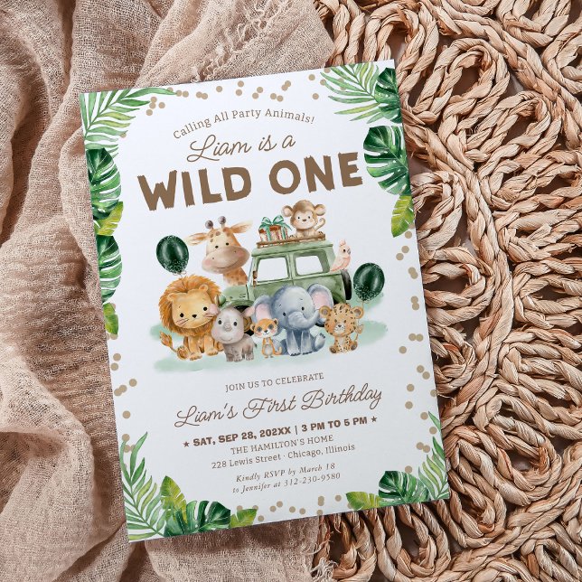 Wild One 1st Birthday Invitation Safari Animals (Creator Uploaded)