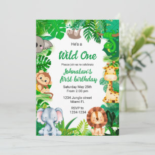 Wild one 1st birthday invitation safari invitation