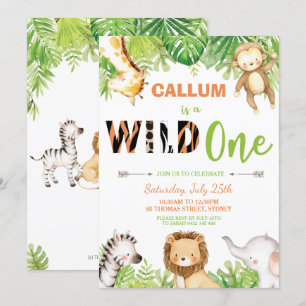 Wild One 1st Birthday Jungle Animals Boy Invitation