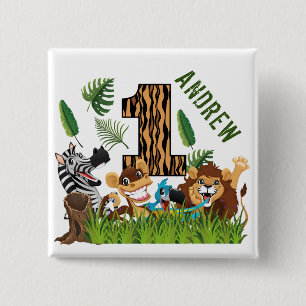 Wild One 1st Birthday Jungle Baby Birthday 15 Cm Square Badge