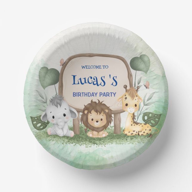 wild one 1st birthday jungle safari Birthday party Paper Plate (Front)