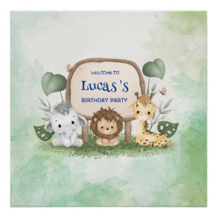 wild one 1st birthday jungle safari Birthday party Poster