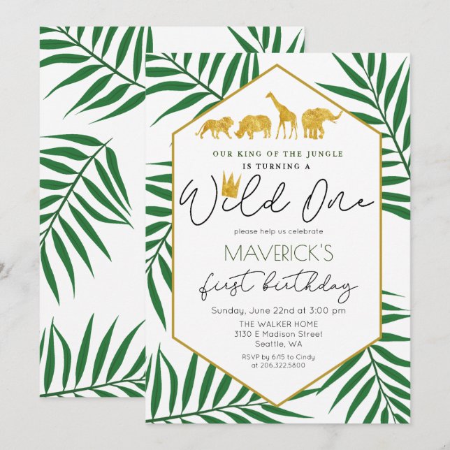 Wild One 1st Birthday Jungle Safari Invitation (Front/Back)