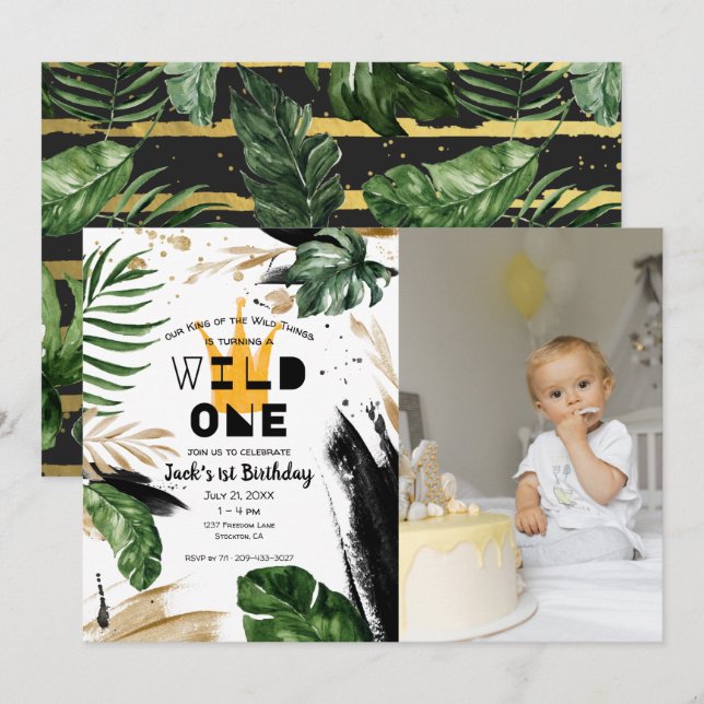 Wild One 1st Birthday | King of Things Crown Invitation (Front/Back)