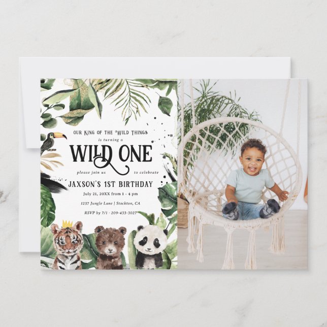 Wild One 1st Birthday | King of Things Crown Invitation (Front)