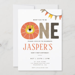 Wild One 1st Birthday Lion Safari Invitation