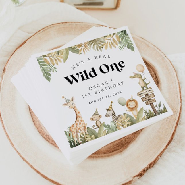 Wild One 1st Birthday Paper Napkin Safari Animals  (Creator Uploaded)