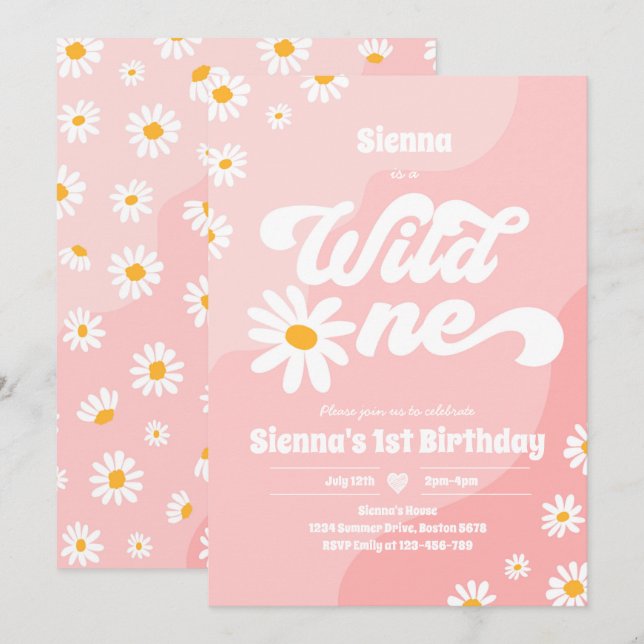 Wild One 1st Birthday Party Boho Floral Daisy Invitation (Front/Back)