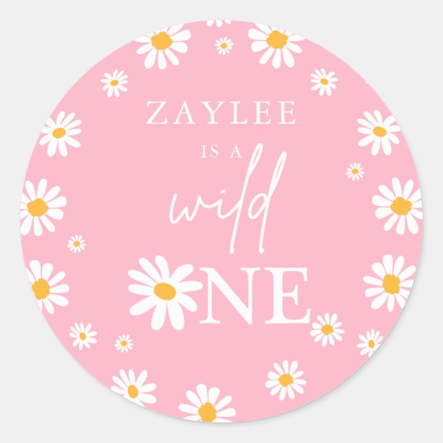 Wild One 1st Birthday Party Boho Retro Daisy Class Classic Round Sticker (Front)