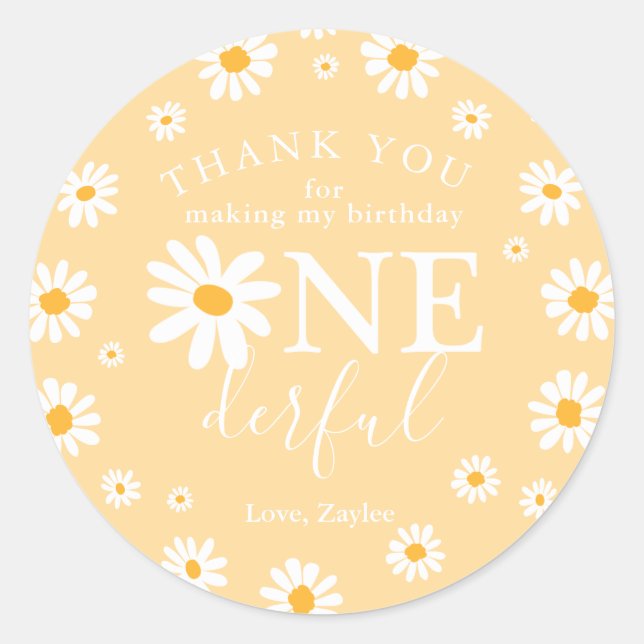 Wild One 1st Birthday Party Boho Retro Daisy Class Classic Round Sticker (Front)