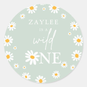 Wild One 1st Birthday Party Boho Retro Daisy Class Classic Round Sticker