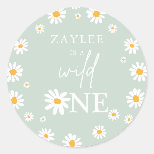 Wild One 1st Birthday Party Boho Retro Daisy Class Classic Round Sticker (Front)