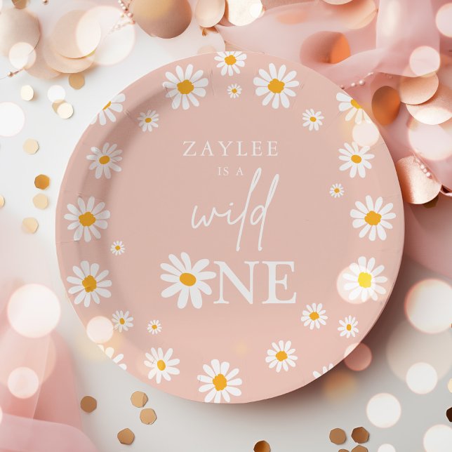 Wild One 1st Birthday Party Boho Retro Daisy Paper Plate (Creator Uploaded)