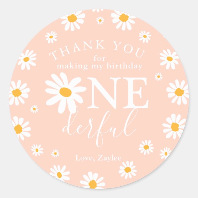 Wild One 1st Birthday Party Boho Retro Peach Daisy Classic Round Sticker (Front)