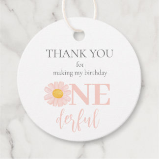 Wild One 1st Birthday Party Boho Retro Pink Daisy Favour Tags