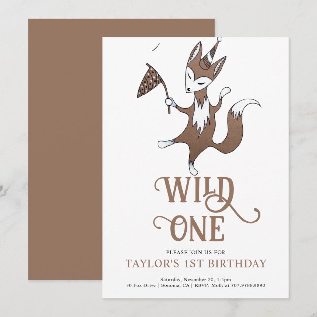 Wild One 1st Birthday Party Invitation (Front/Back)