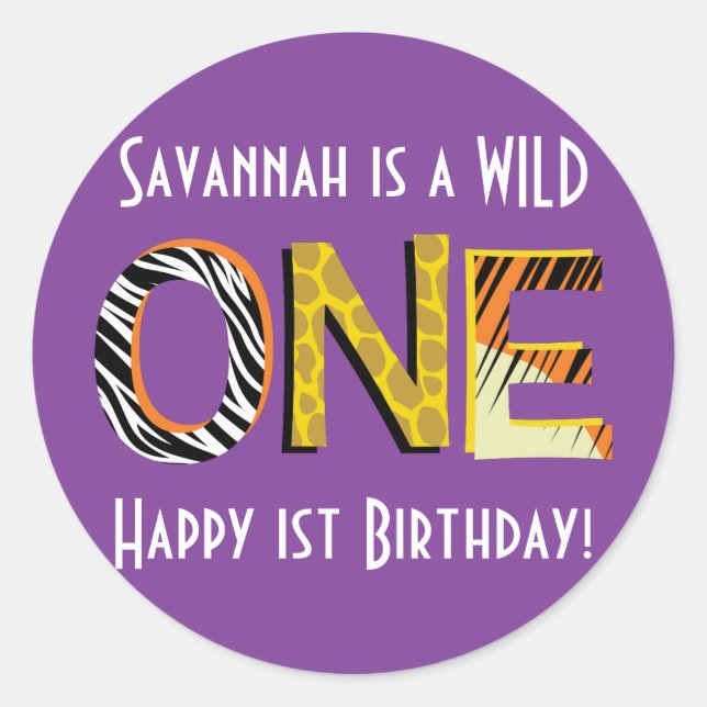 Wild One 1st Birthday Party Kids Safari Classic Round Sticker (Front)