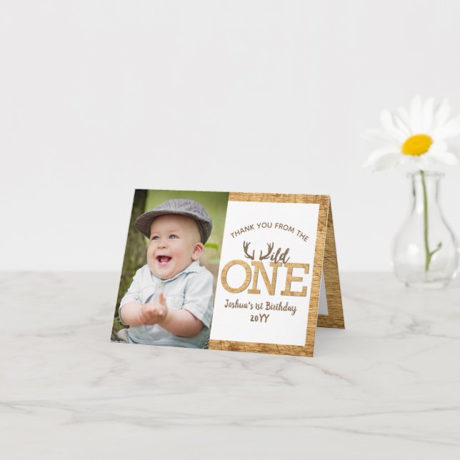 Wild One 1st Birthday Party Photo Thank You Card (Small Plant)