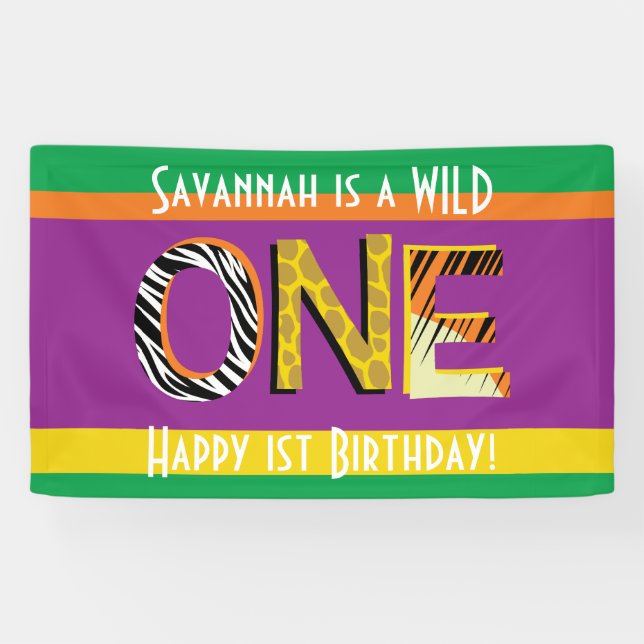 Wild One 1st Birthday Party Safari Banner (Horizontal)