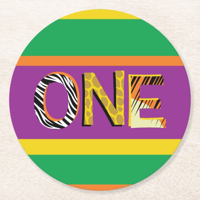 Wild One 1st Birthday Party Safari Round Paper Coaster (Front)
