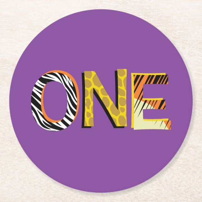 Wild One 1st Birthday Party Safari Round Paper Coaster (Front)