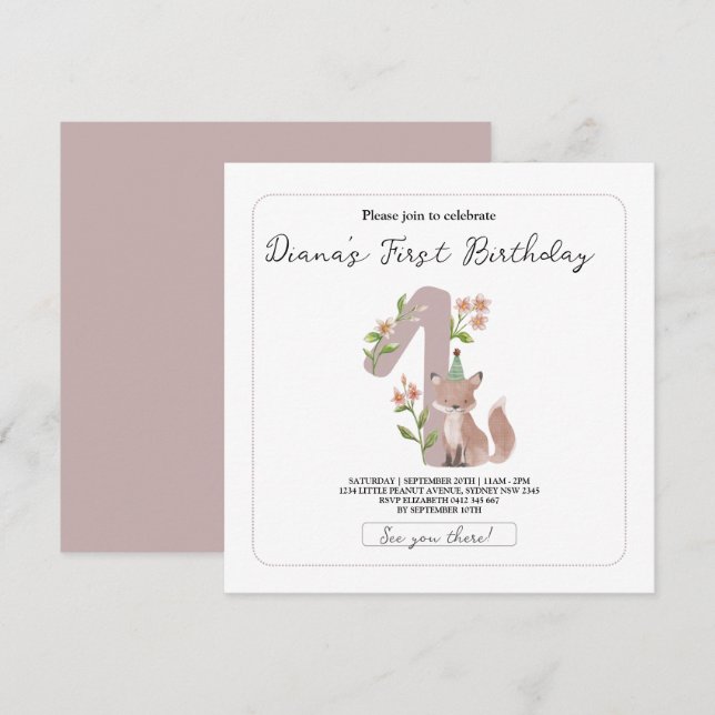 wild one,1st birthday party,woodland animals,fores invitation (Front/Back)