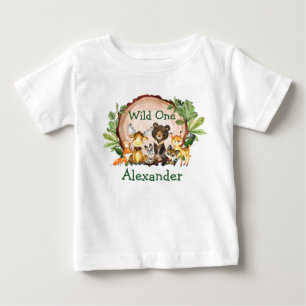 Wild One 1st Birthday Rustic Forest Animals Baby T-Shirt