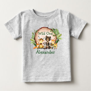 Wild One 1st Birthday Rustic Forest Animals Grey Baby T-Shirt