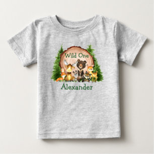 Wild One 1st Birthday Rustic Forest Animals Trees Baby T-Shirt