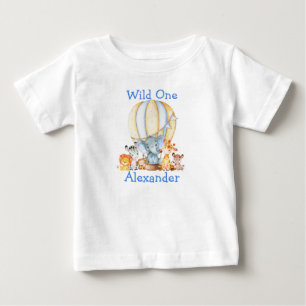 Wild One 1st Birthday Safari Animals Blue Balloon Baby T-Shirt