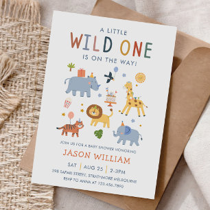 Wild One 1st Birthday Safari Animals Cute Kids Invitation