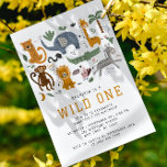 Wild One 1st Birthday Safari Animals Cute Kids Invitation<br><div class="desc">Wild One 1st Birthday Safari Animals Cute Kids Invitations Invites features whimsical giraffe, elephant, lion, zebra, leopard, monkey, snake, crocodile, cute and colourful wild animals with the text "Wild One" in modern mustard typography script. Perfect for baby boys or baby girls kids first birthday party celebrations. Send in the mail...</div>