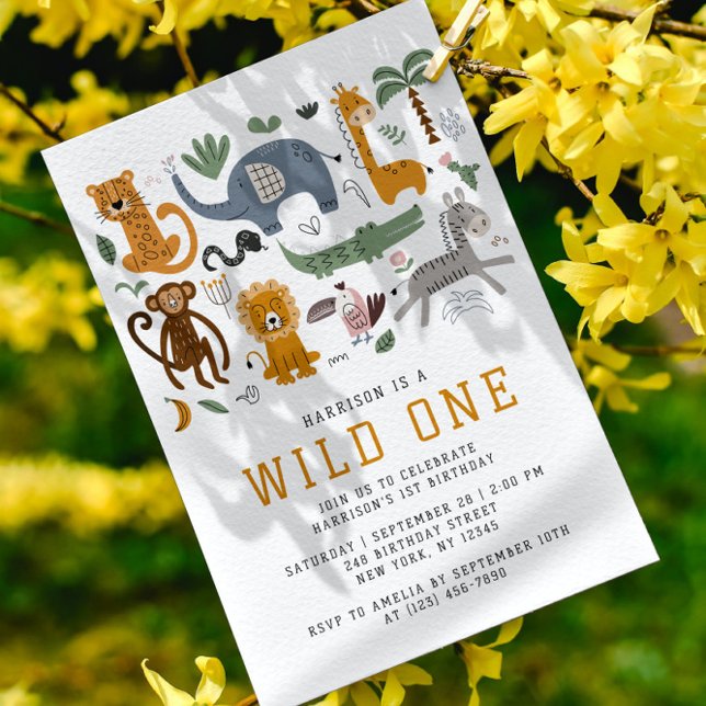 Wild One 1st Birthday Safari Animals Cute Kids Invitation (Creator Uploaded)