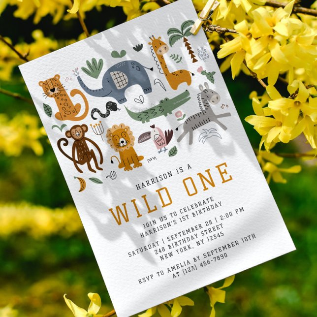 Wild One 1st Birthday Safari Animals Cute Photo Invitation (Creator Uploaded)