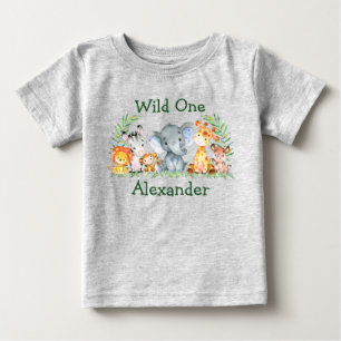 Wild One 1st Birthday Safari Animals Grey Baby T-Shirt
