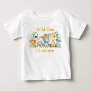 Wild One 1st Birthday Safari Animals Sunflowers Baby T-Shirt