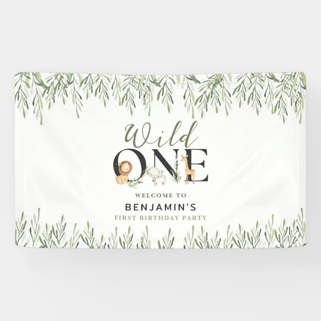 Wild One 1st Birthday Safari Animals Welcome Party Banner (Horizontal)