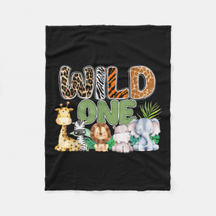Wild One 1st Birthday Safari Family Matching  Fleece Blanket