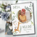 wild one 1st birthday Sweet Animal watercolor Card<br><div class="desc">This is a watercolor Sweet Animal,  flowers and leaves birthday card for baby girls. 1st birthday card for baby girl.</div>