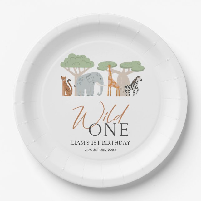 Wild One 1st Birthday Theme Paper Party Plates (Front)