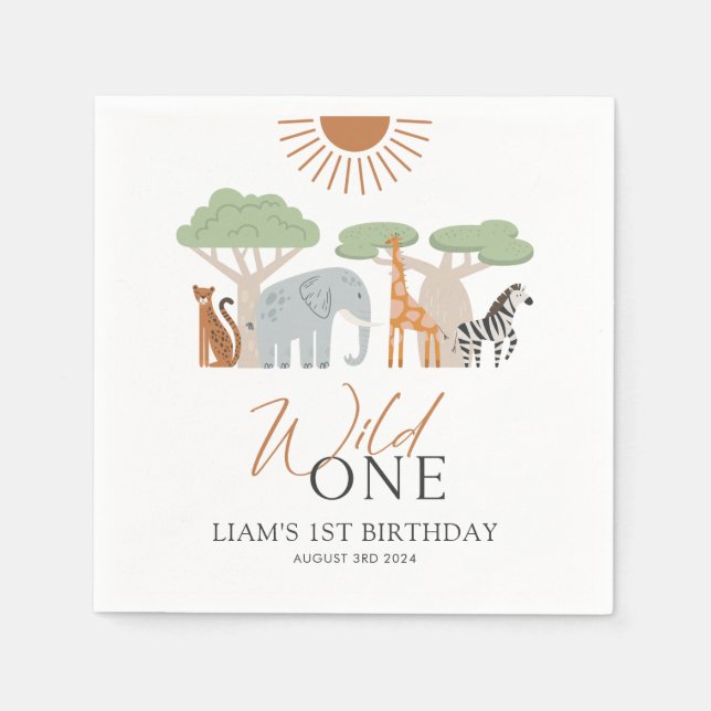 Wild One 1st Birthday Theme Party Napkins (Front)