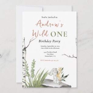 Wild One 1st Birthday Watercolor Brown Forest Fawn Invitation