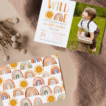 Wild One 1st Birthday Watercolor Rainbow and Sun