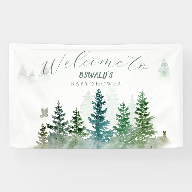 Wild One 1st Birthday Watercolor Woodland Animals Banner (Horizontal)