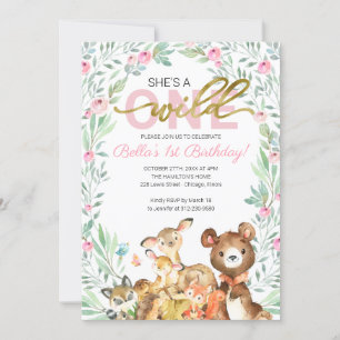 Wild One 1st Birthday Woodland Animals  Invitation