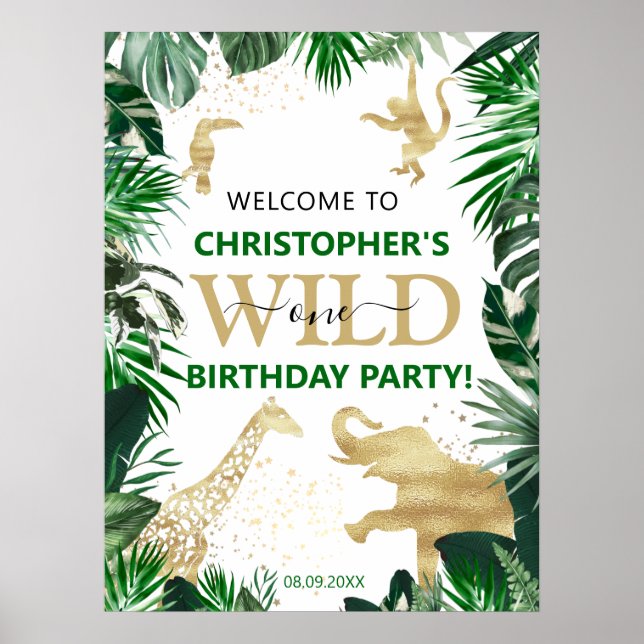 Wild One 1st Jungle Safari Birthday Welcome  Poster (Front)