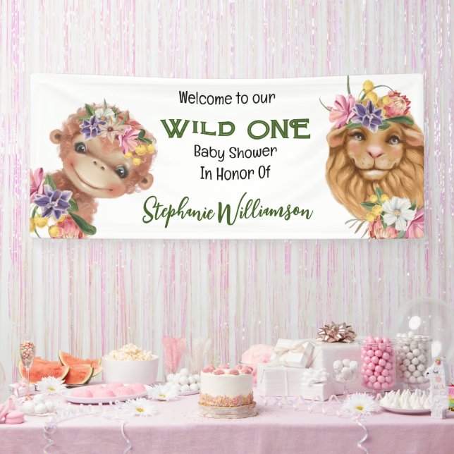 Wild one 1st lion monkey safari baby shower banner (Party)