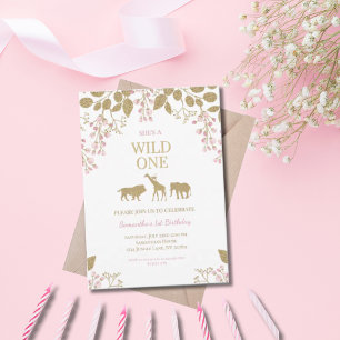 Wild One 1st Pink and Gold Birthday Girl Invitation